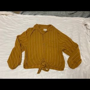 Yellow Striped Button-Up Blouse